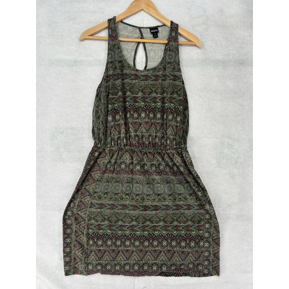 Patagonia West Ashley Tank-Dress M Elastic Waistband Green Aztec Design